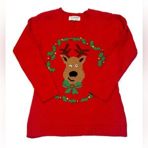 Tiara International Christmas Collection Deer Jingle Wreath Sweater Size M